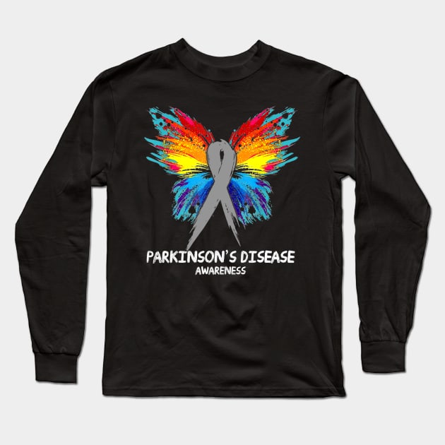 PARKINSON'S DISEASE Awareness butterfly Ribbon Long Sleeve T-Shirt by Fowlerbg